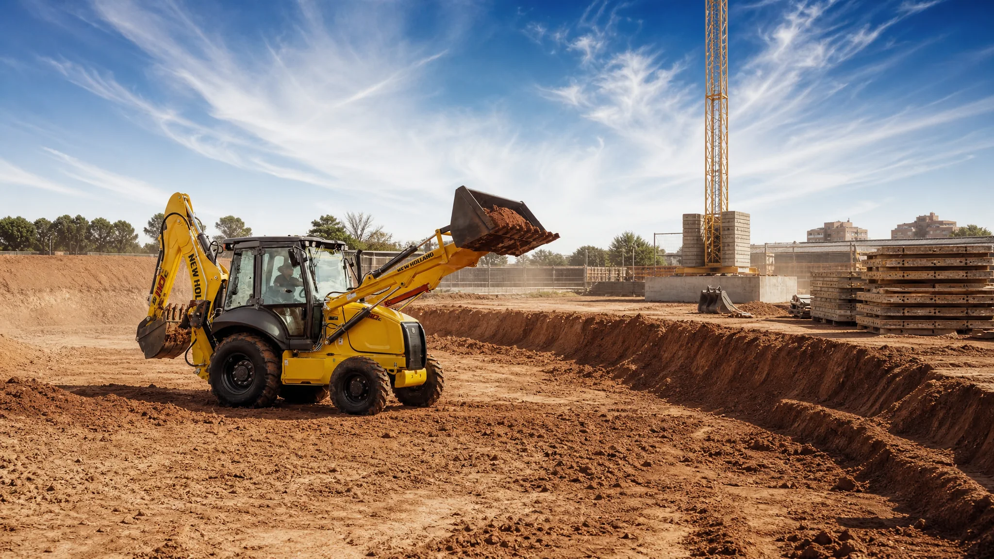 Retroexcavadora New Holland B110C Italia — Obra civil