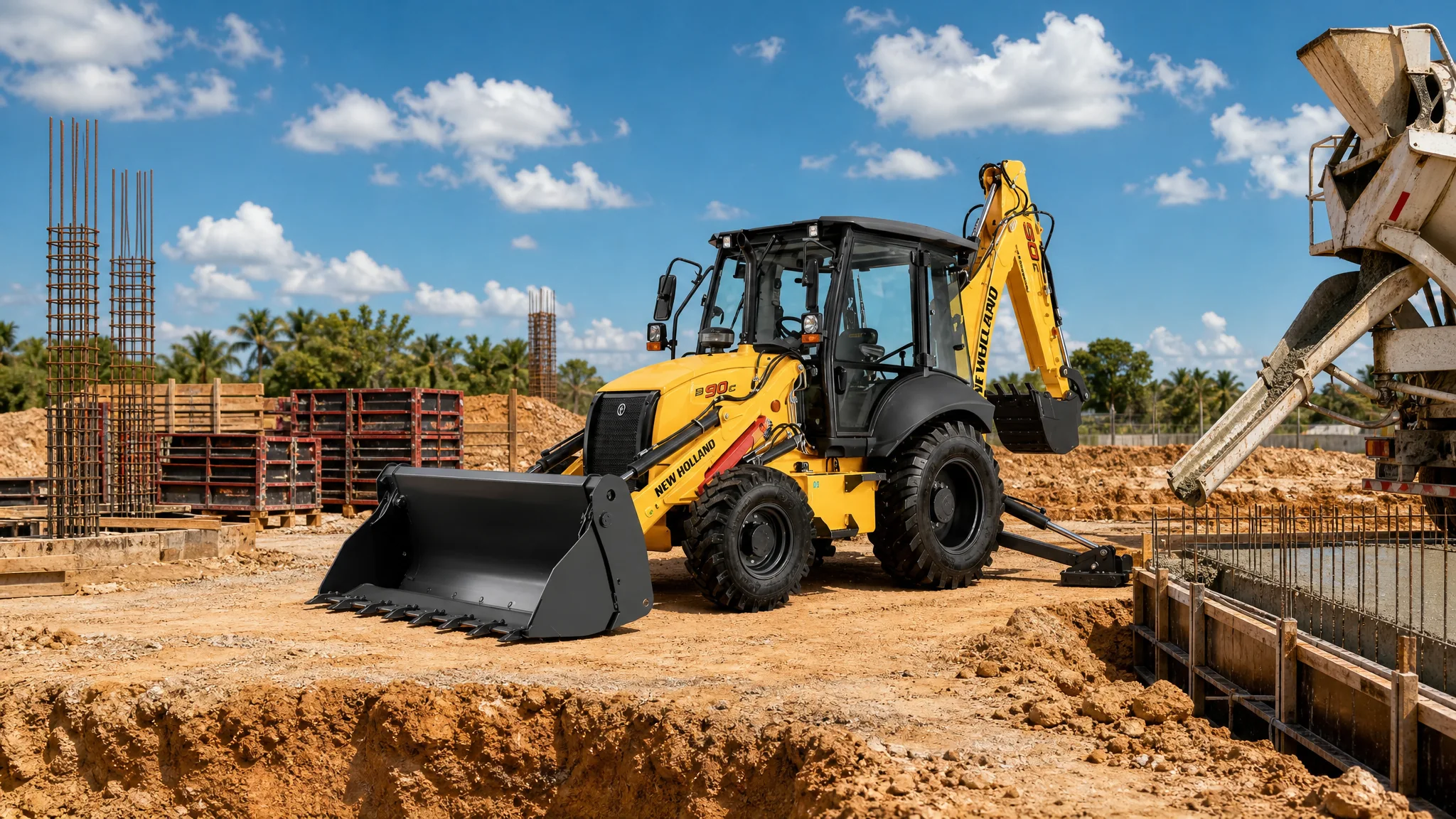 Retroexcavadora New Holland B90C — Obra civil