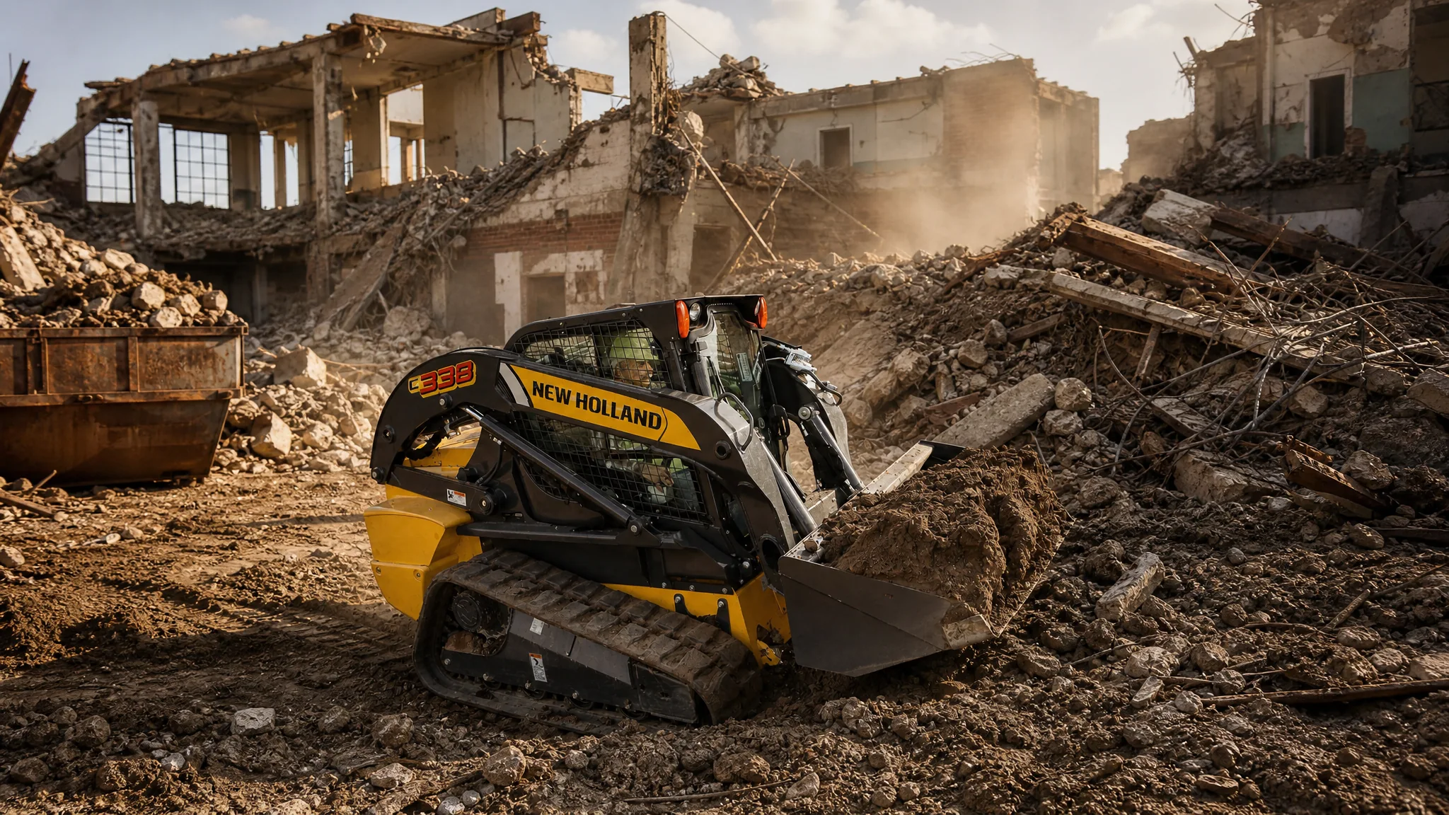 Minicargadora de orugas New Holland C338 — Demolición ligera y escombro