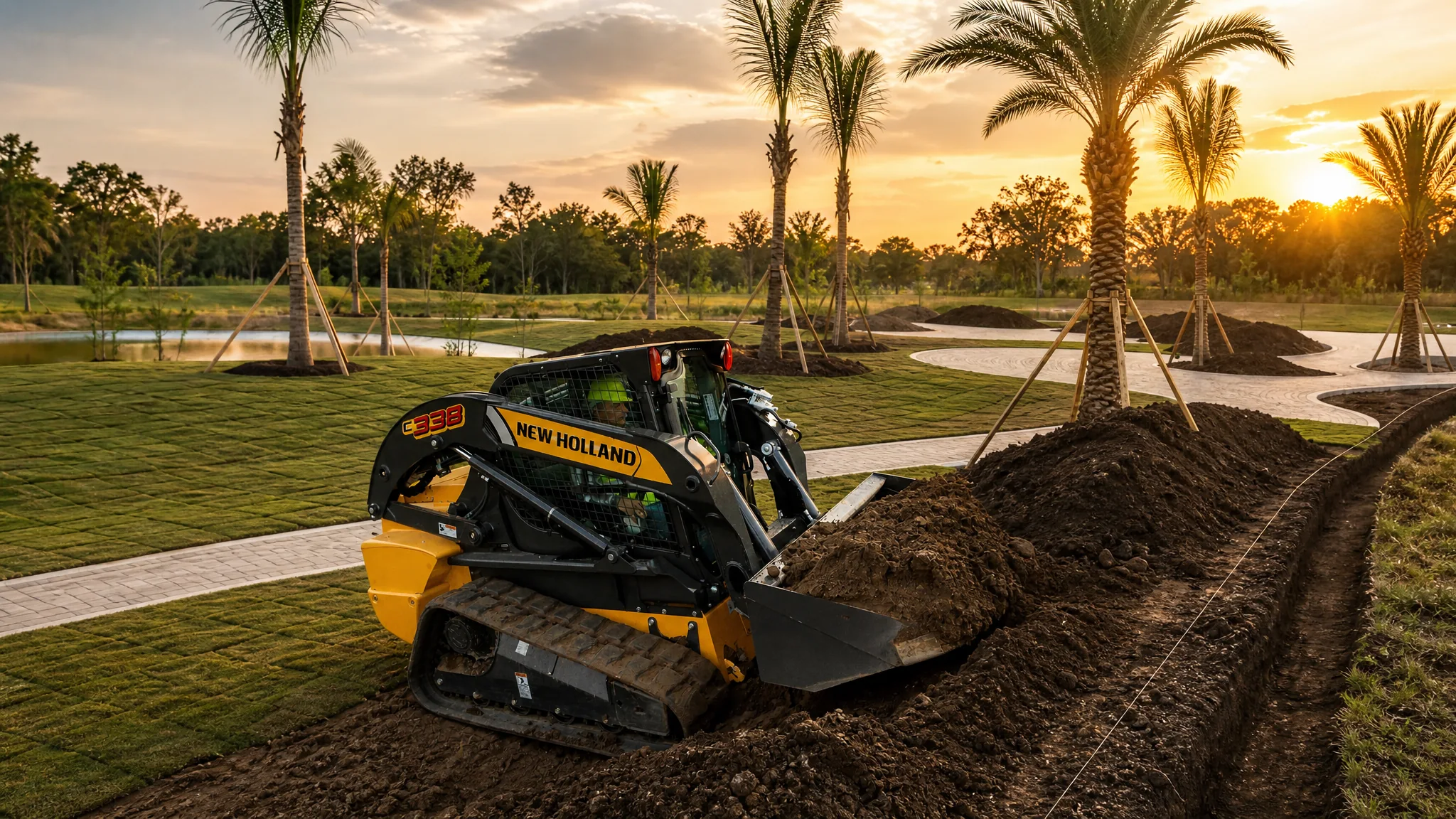 Minicargadora de orugas New Holland C338 — Paisajismo y áreas verdes