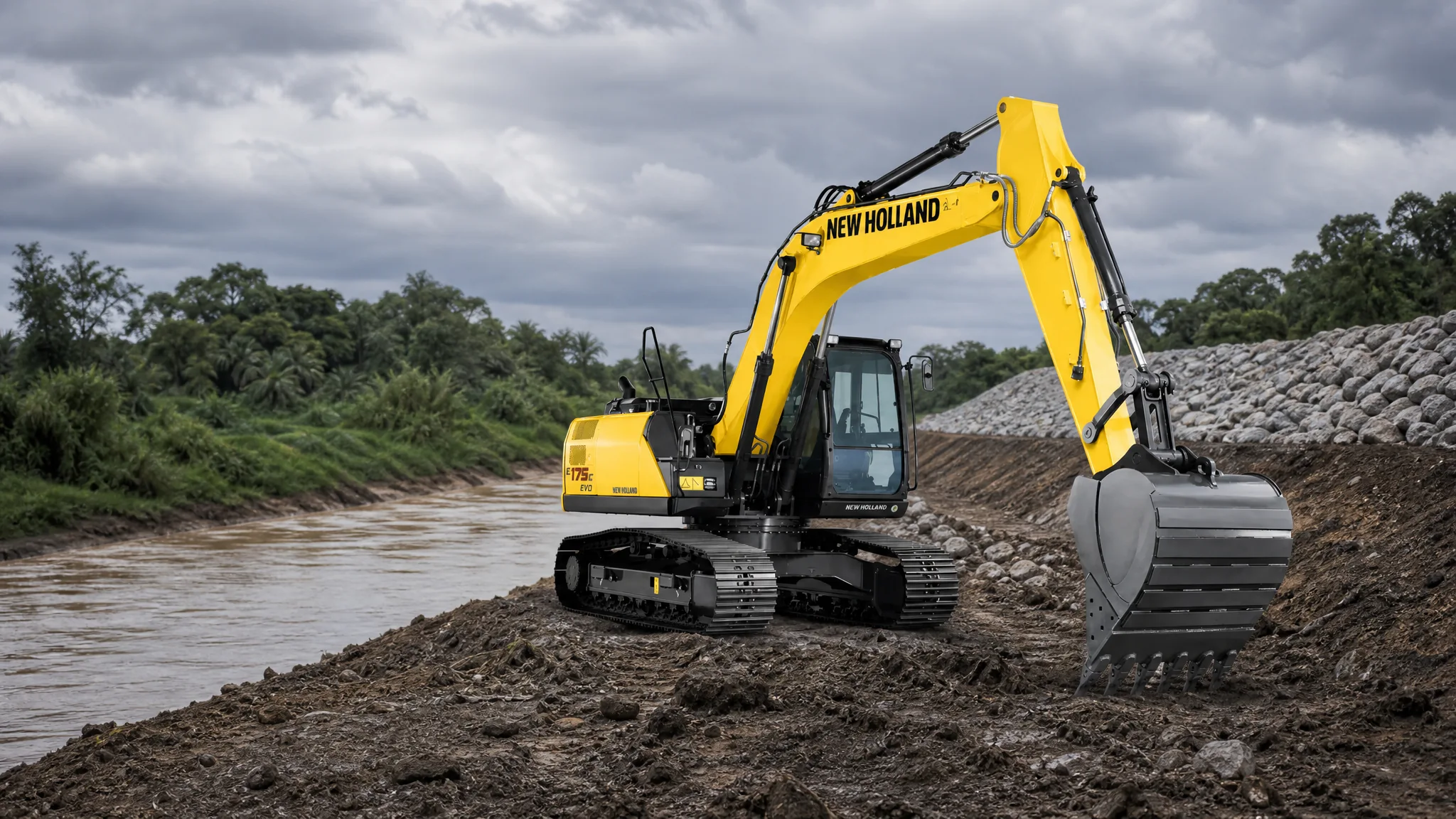 Excavadora hidráulica New Holland E175C EVO — Obras hidráulicas y control de inundaciones