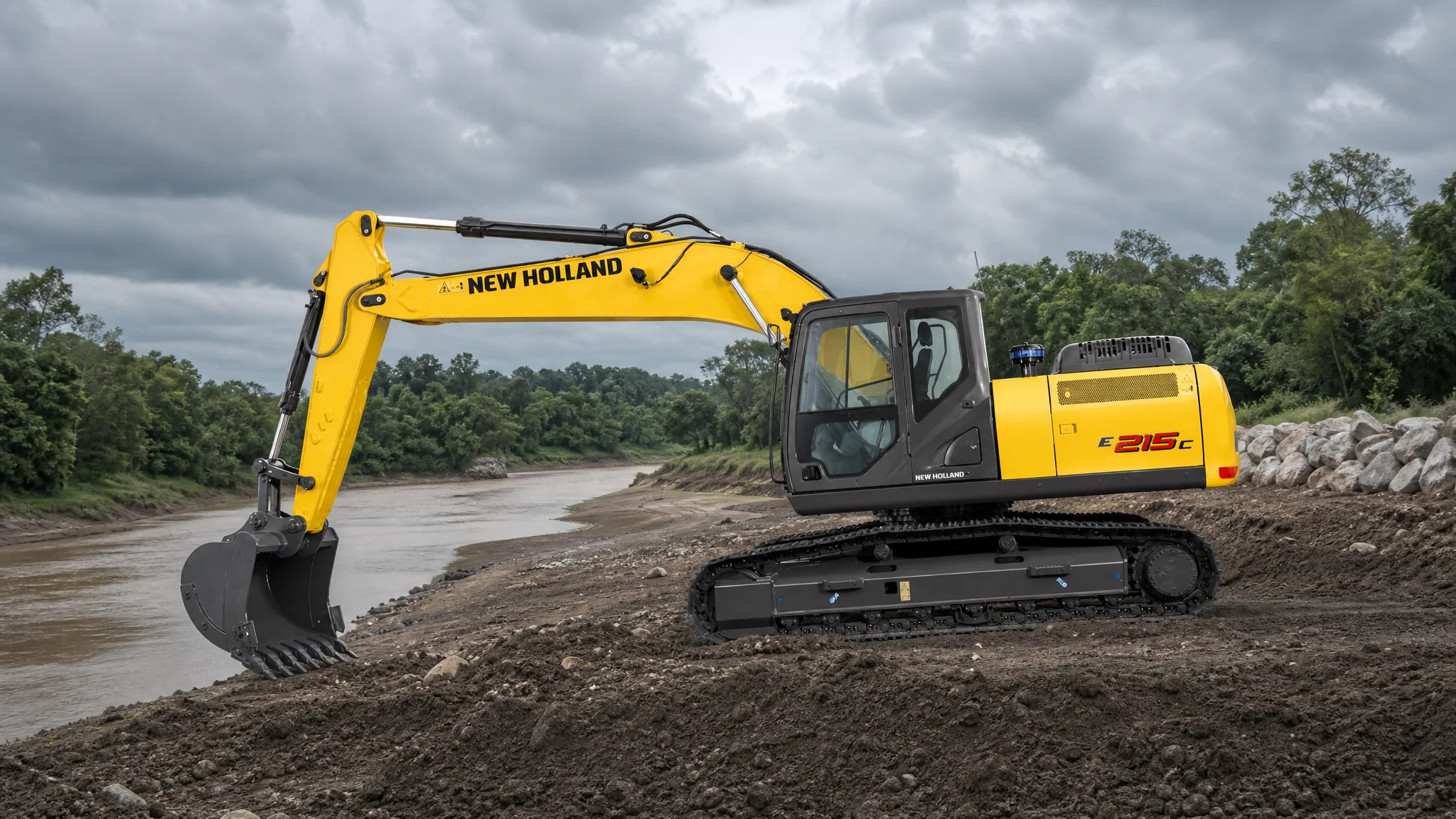 Excavadora hidráulica New Holland E215C EVO — Obras hidráulicas y control de inundaciones