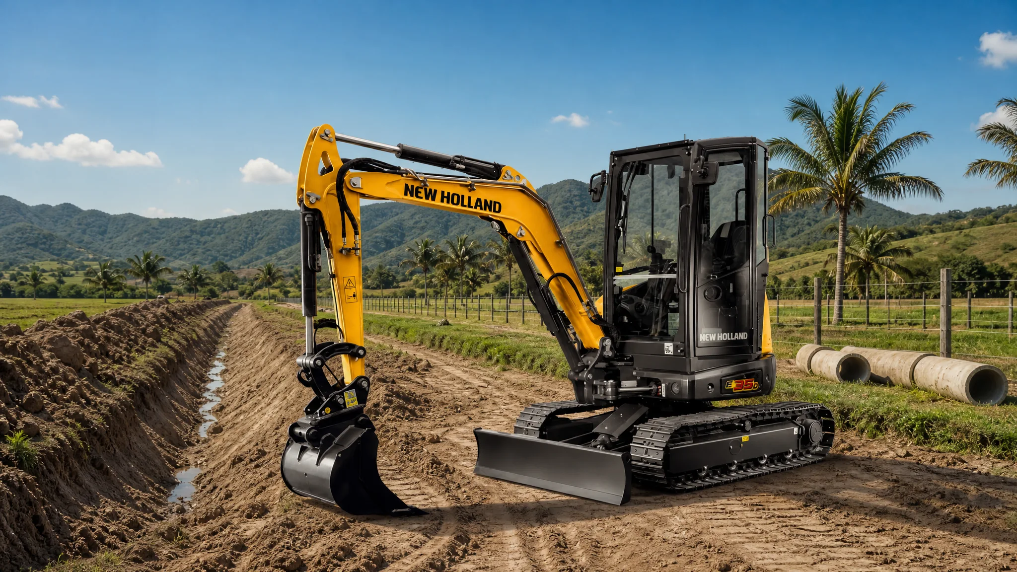 Miniexcavadora New Holland E35D — Agroindustria y drenajes