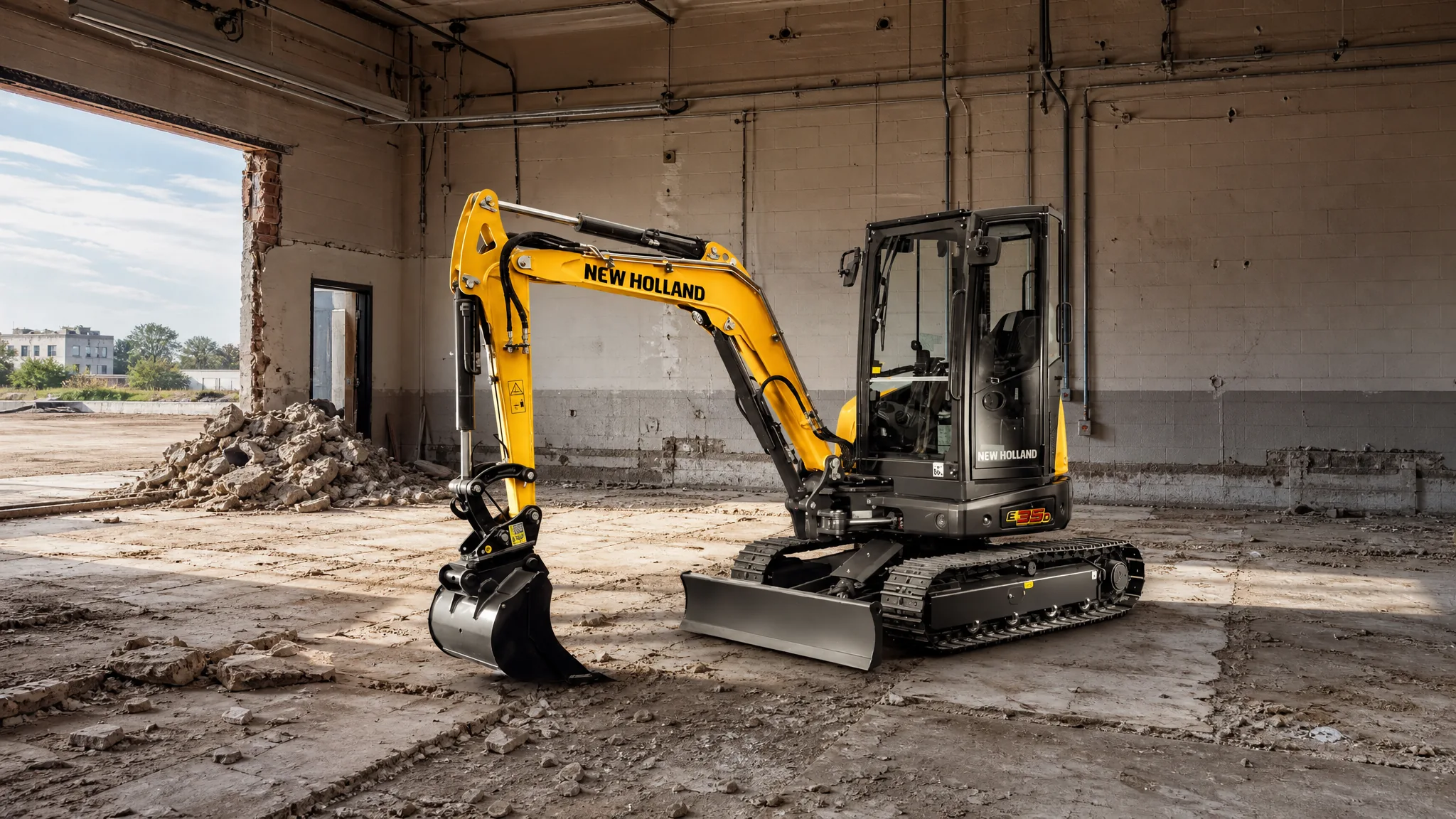 Miniexcavadora New Holland E35D — Demolición ligera e interior