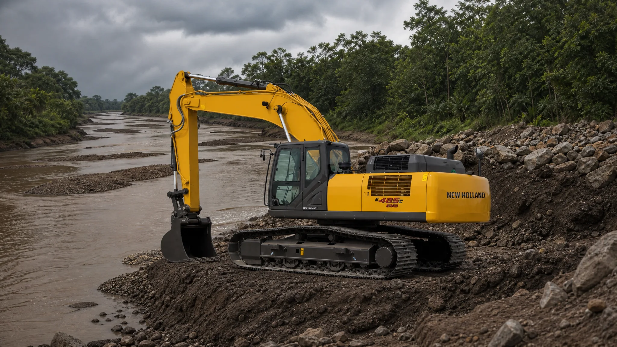 Excavadora hidráulica New Holland E485C EVO — Obras hidráulicas y control de inundaciones