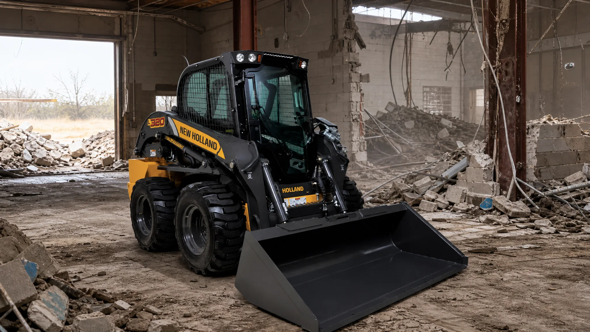 Minicargadora New Holland L320 — Demolición ligera y escombro