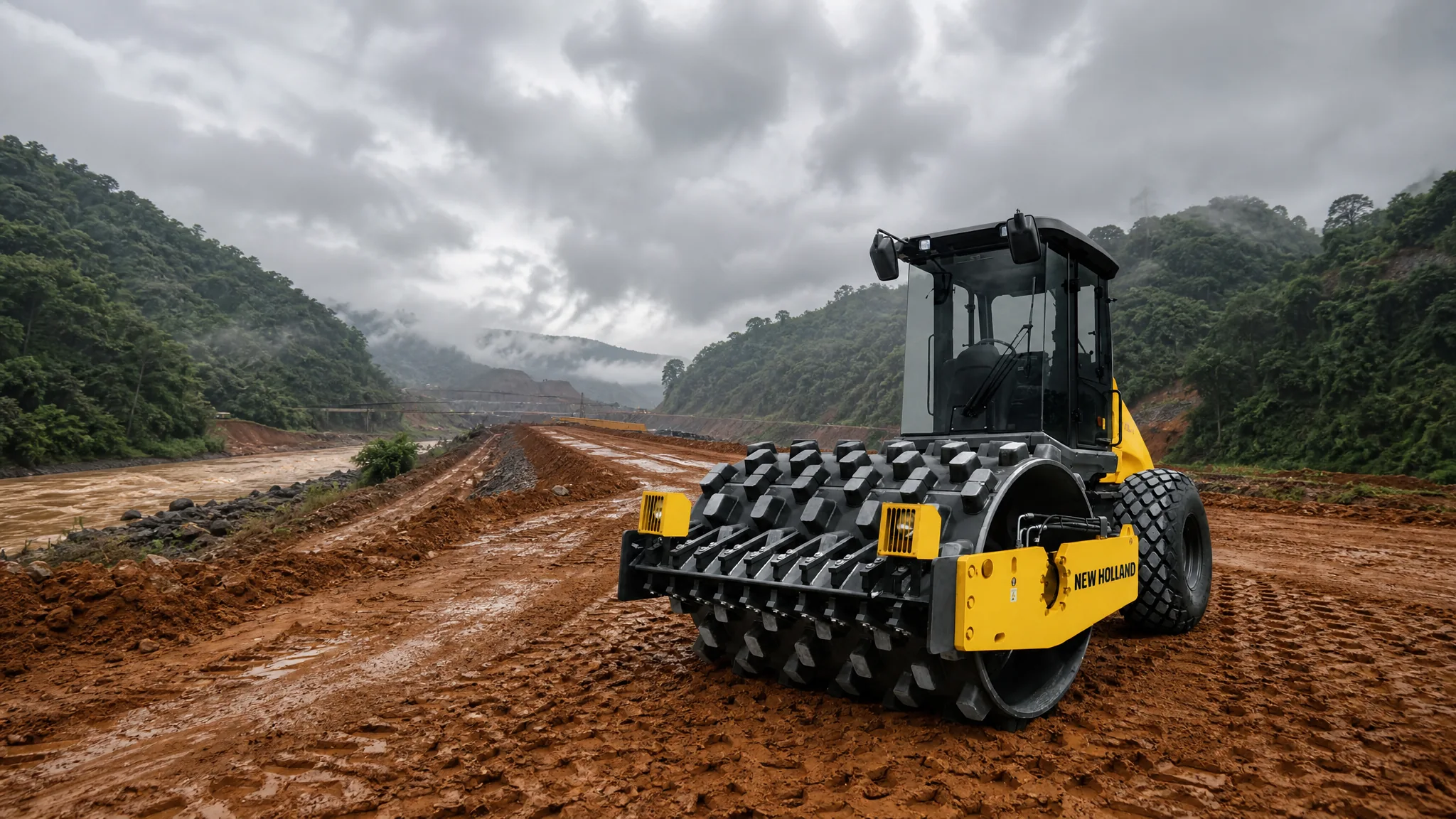 Rodillo compactador pata de cabra New Holland V110PD — Presas y obras hidráulicas