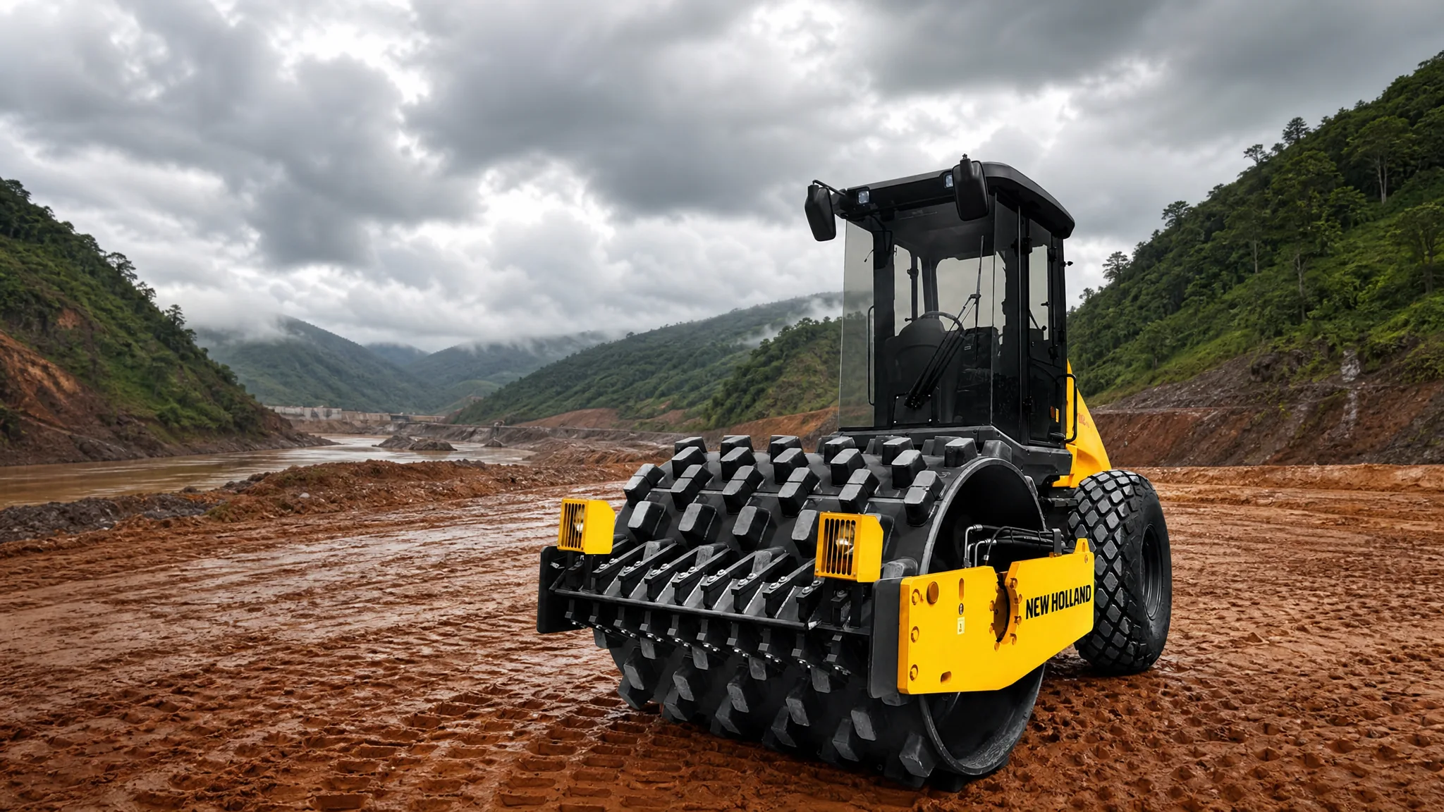 Rodillo compactador pata de cabra New Holland V110PD — Presas y obras hidráulicas
