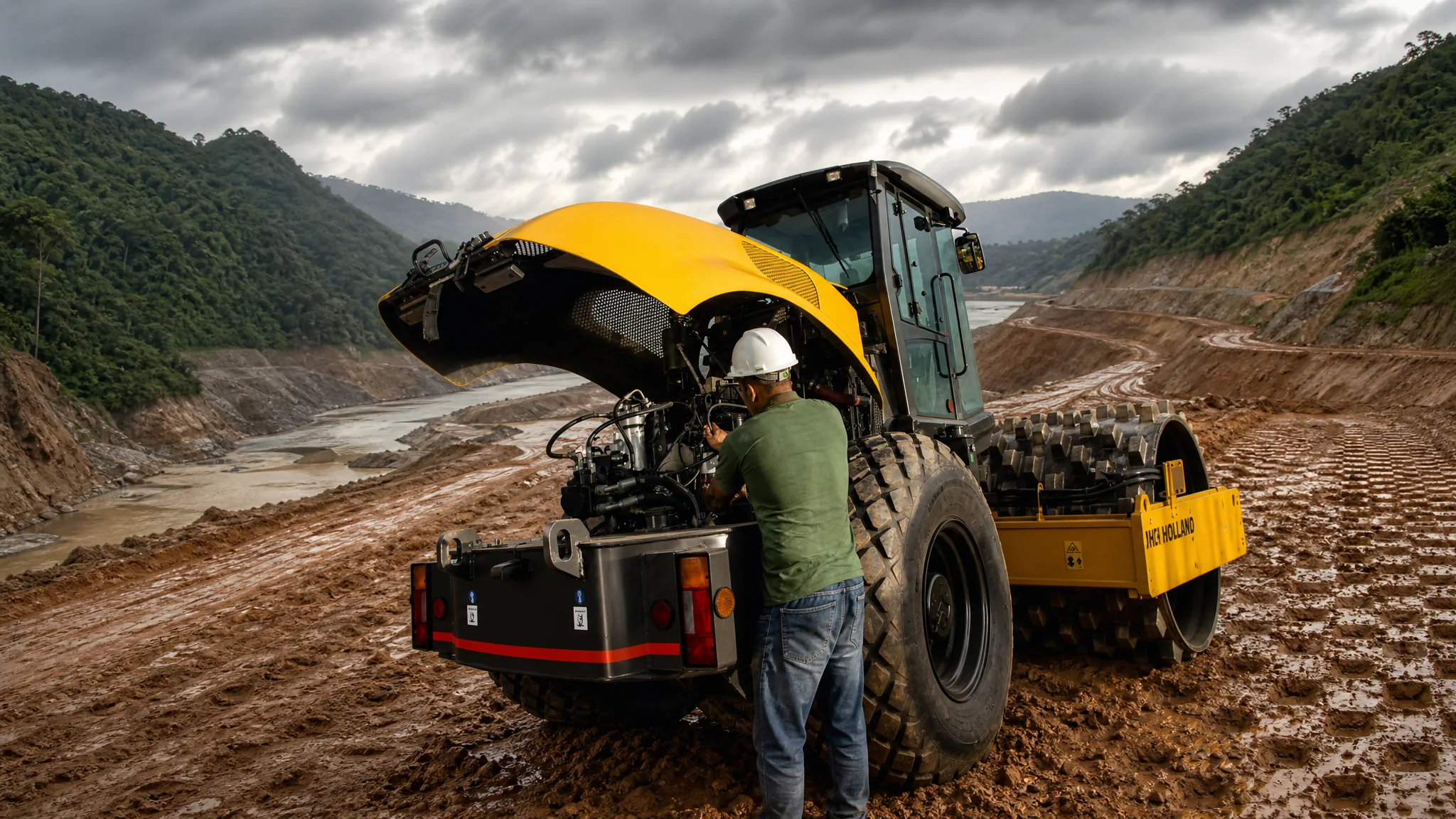 Rodillo compactador pata de cabra New Holland V110PD — Presas y obras hidráulicas