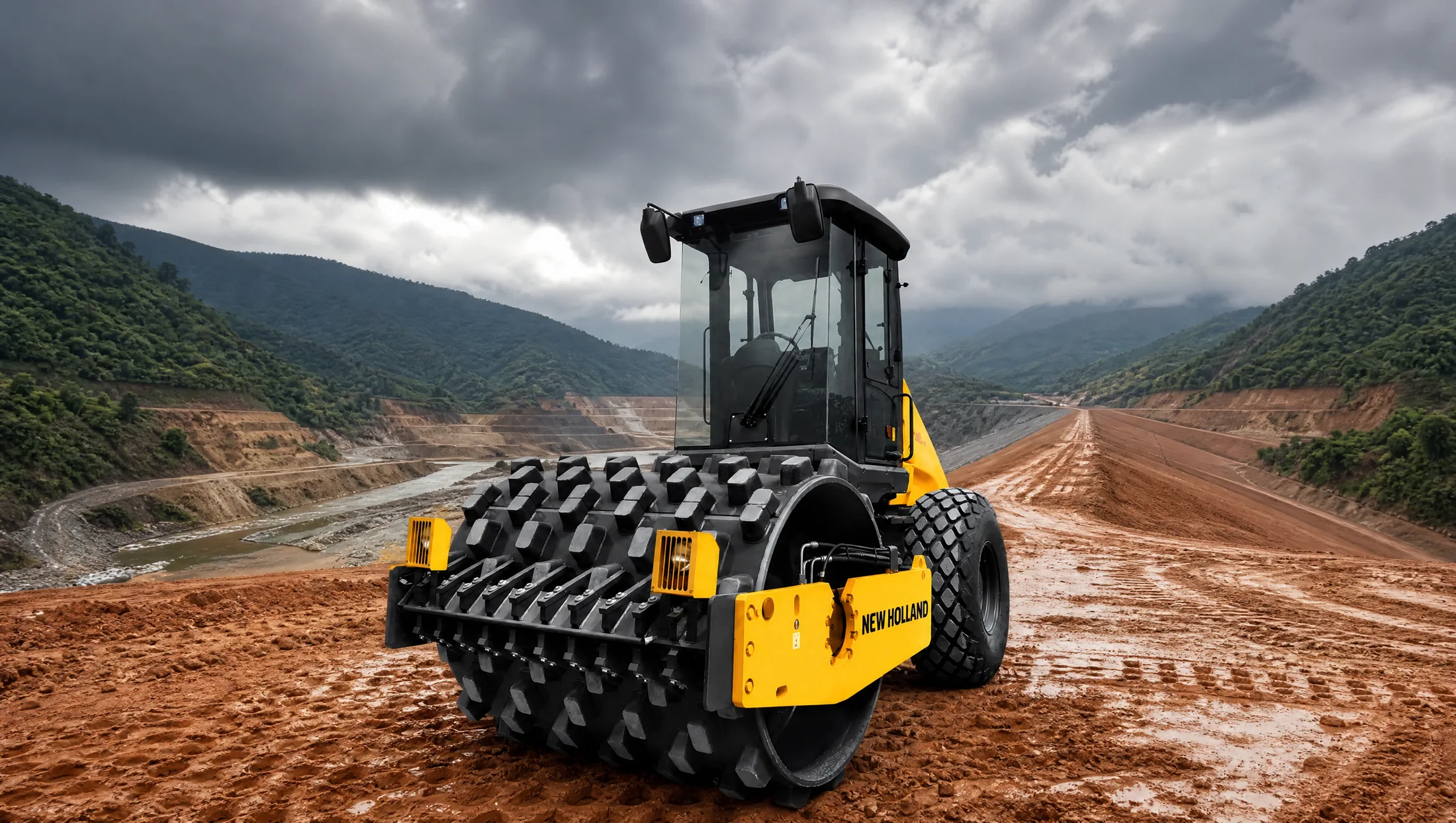 Rodillo compactador pata de cabra New Holland V110PD — Presas y obras hidráulicas