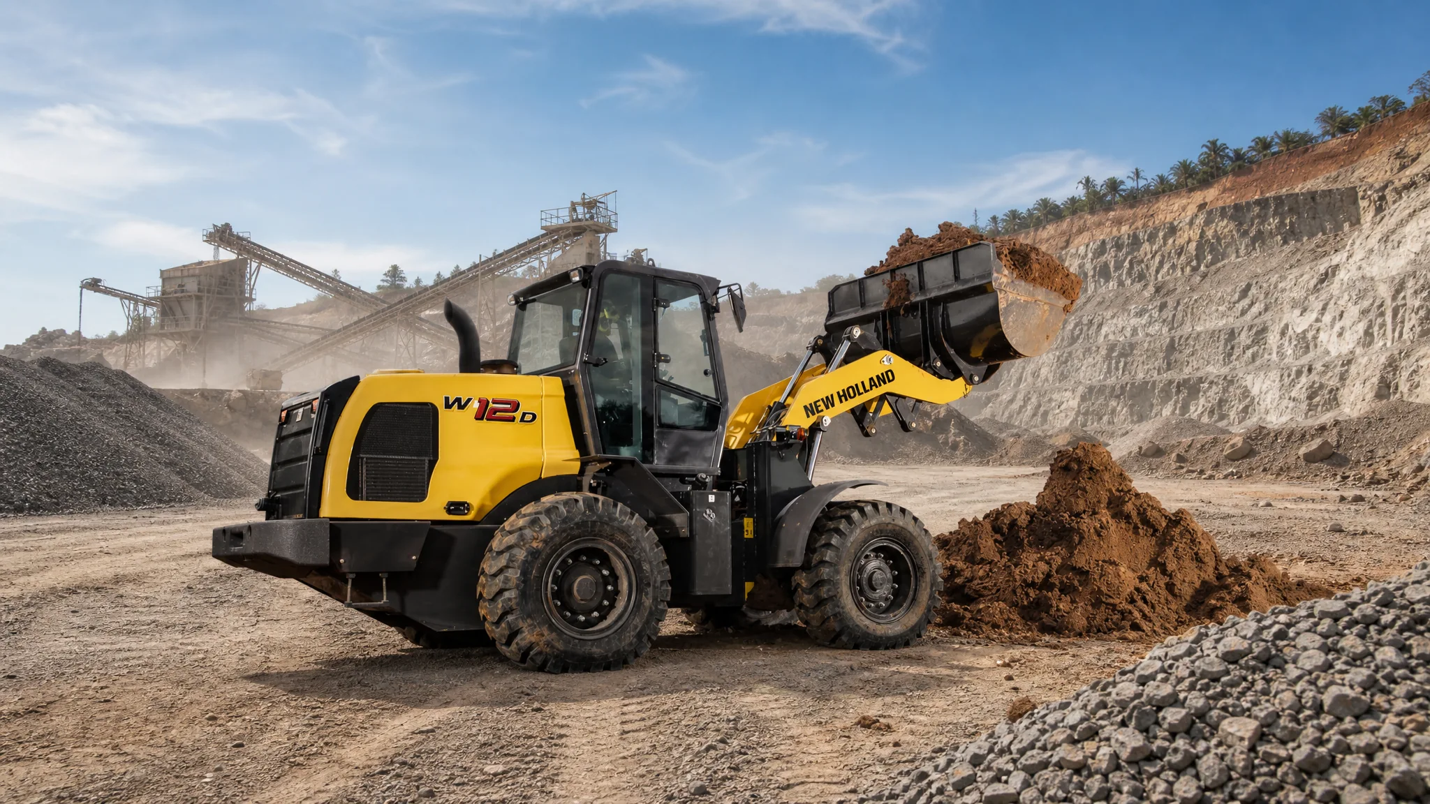 Cargadora frontal New Holland W12D — Canteras y agregados