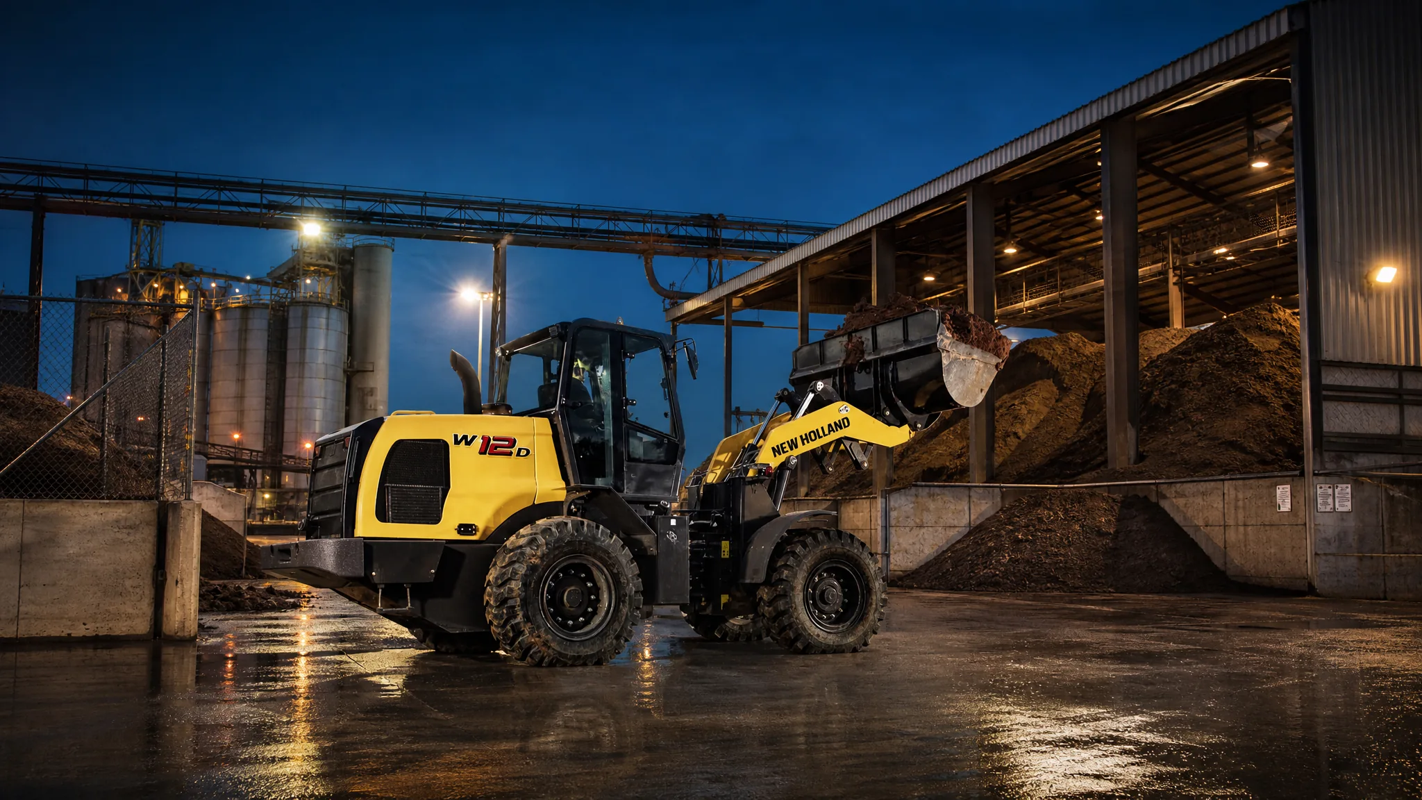 Cargadora frontal New Holland W12D — Industria y patios