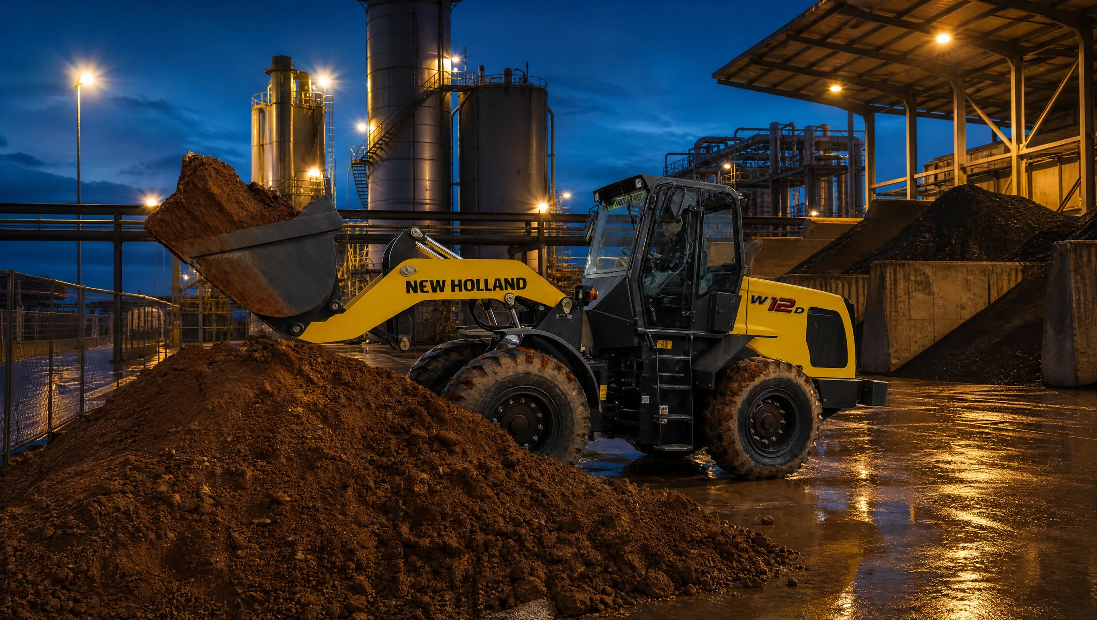 Cargadora frontal New Holland W12D — Industria y patios