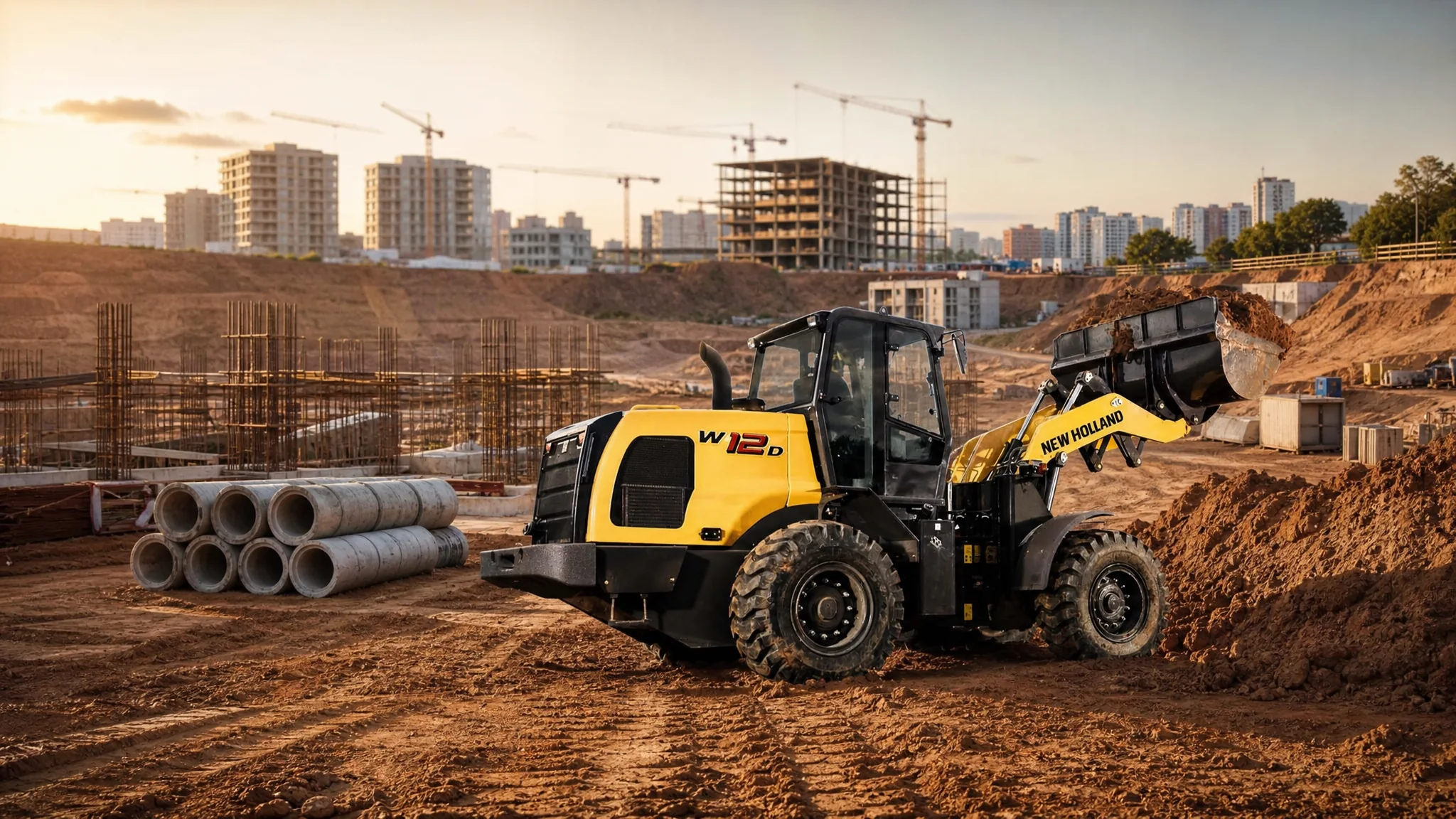 Cargadora frontal New Holland W12D — Obra civil e infraestructura