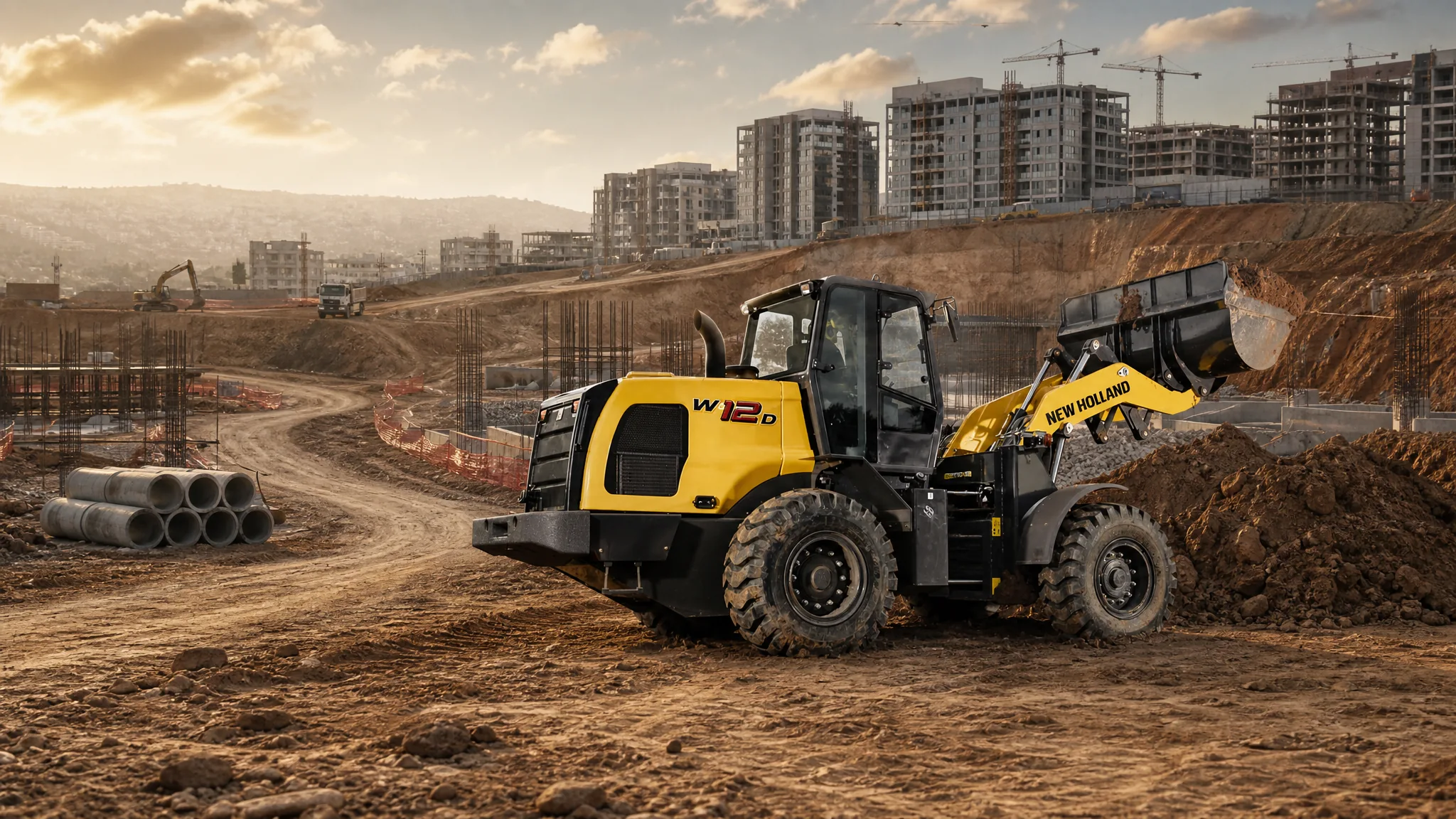 Cargadora frontal New Holland W12D — Obra civil e infraestructura