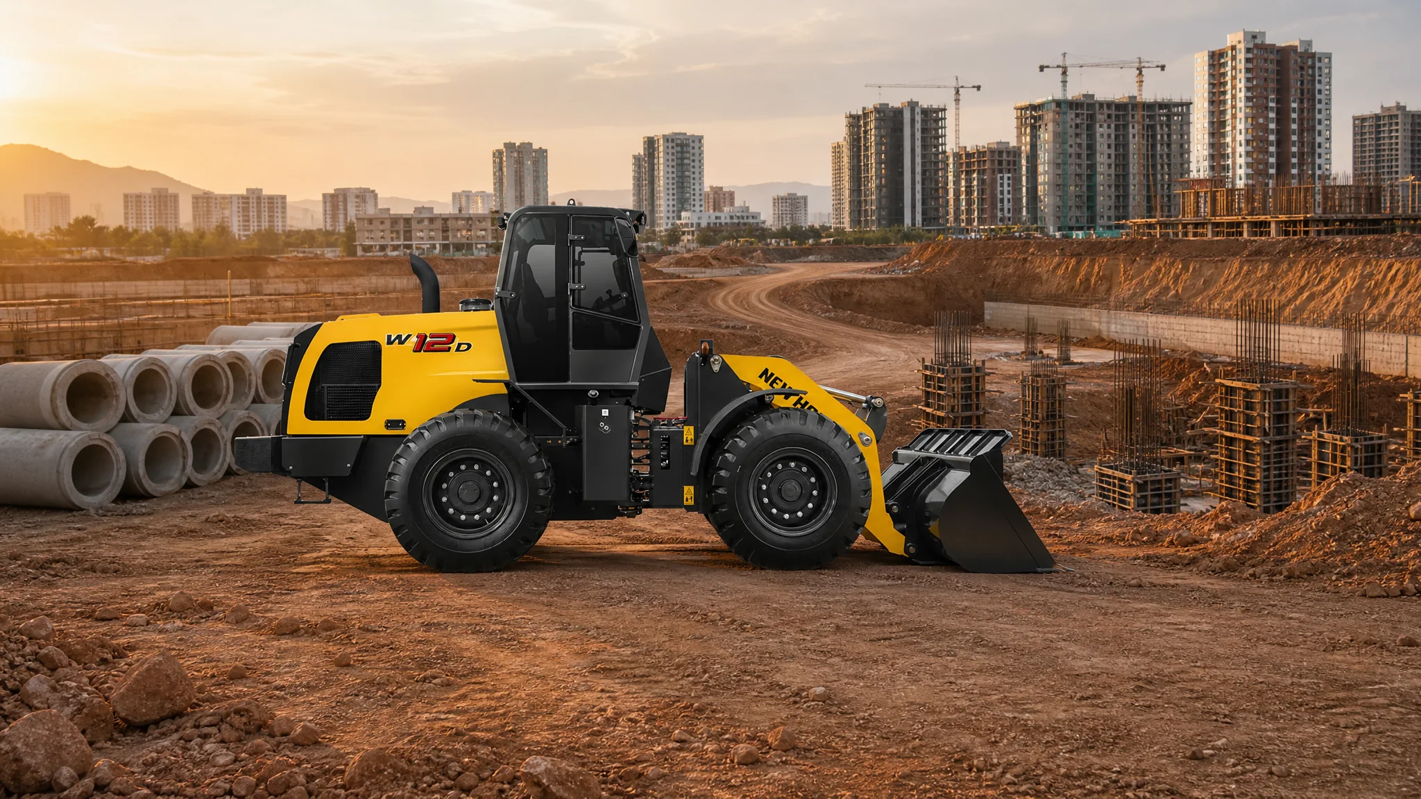 Cargadora frontal New Holland W12D — Obra civil e infraestructura