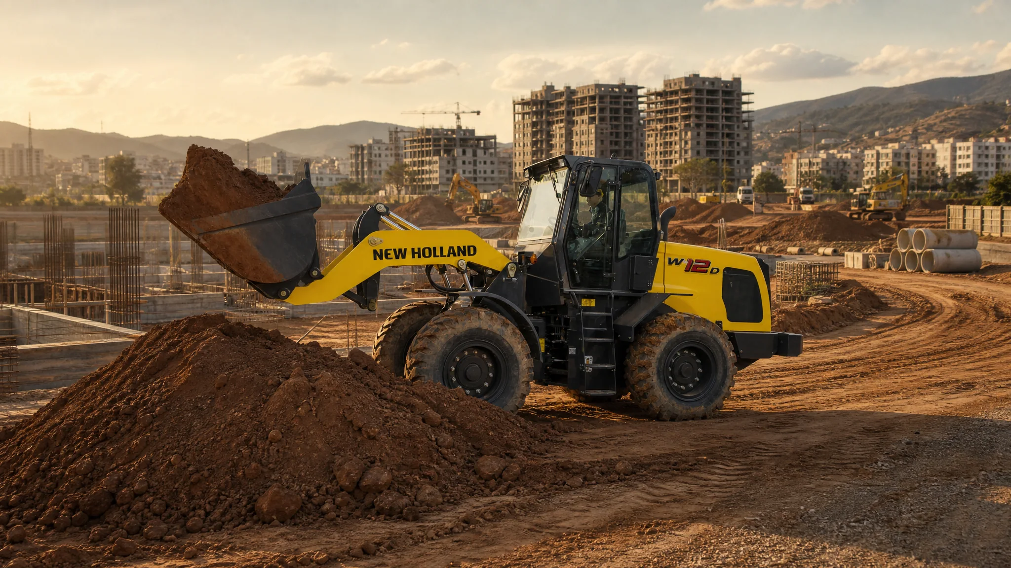 Cargadora frontal New Holland W12D — Obra civil e infraestructura