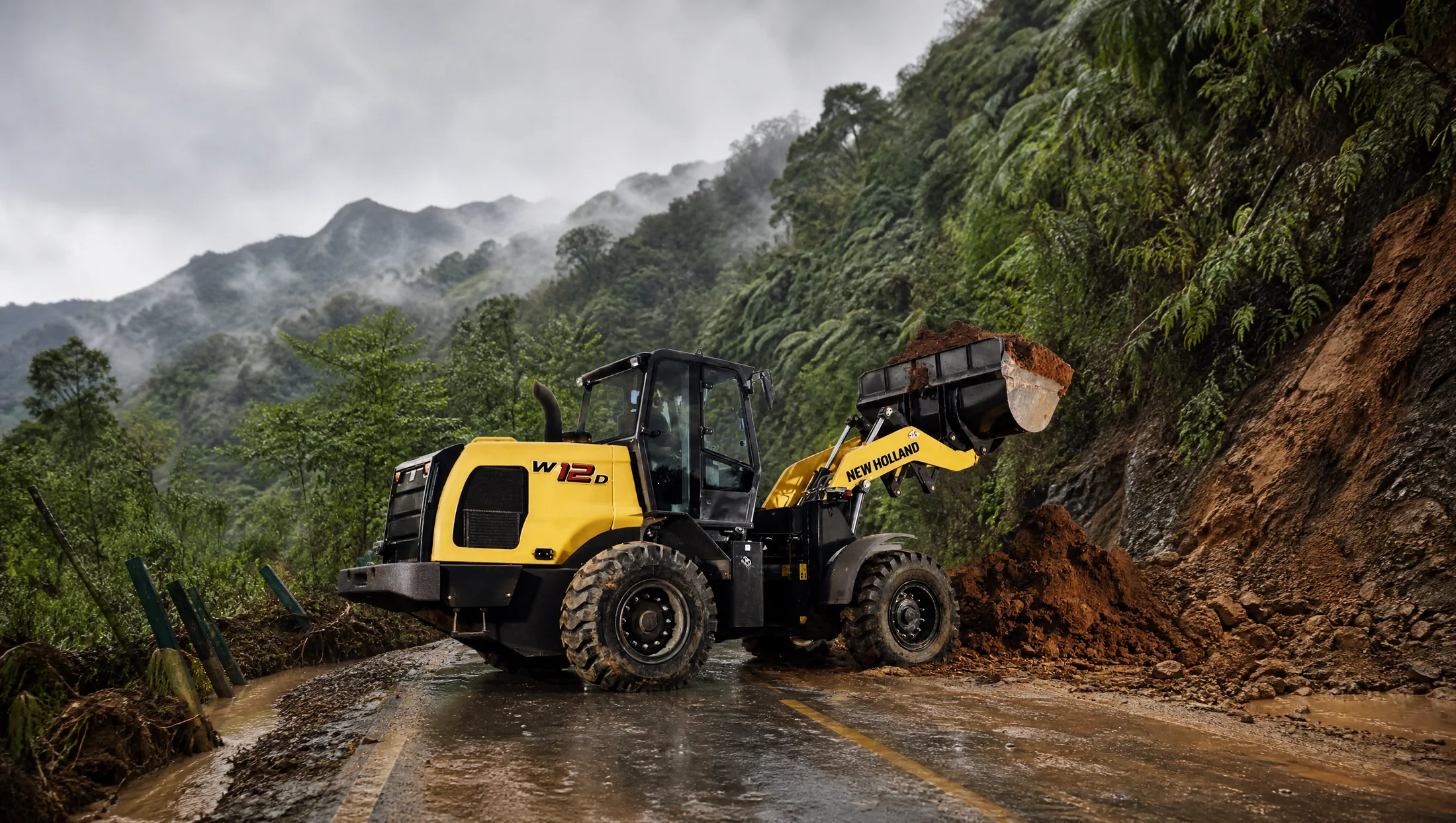Cargadora frontal New Holland W12D — Mantenimiento vial