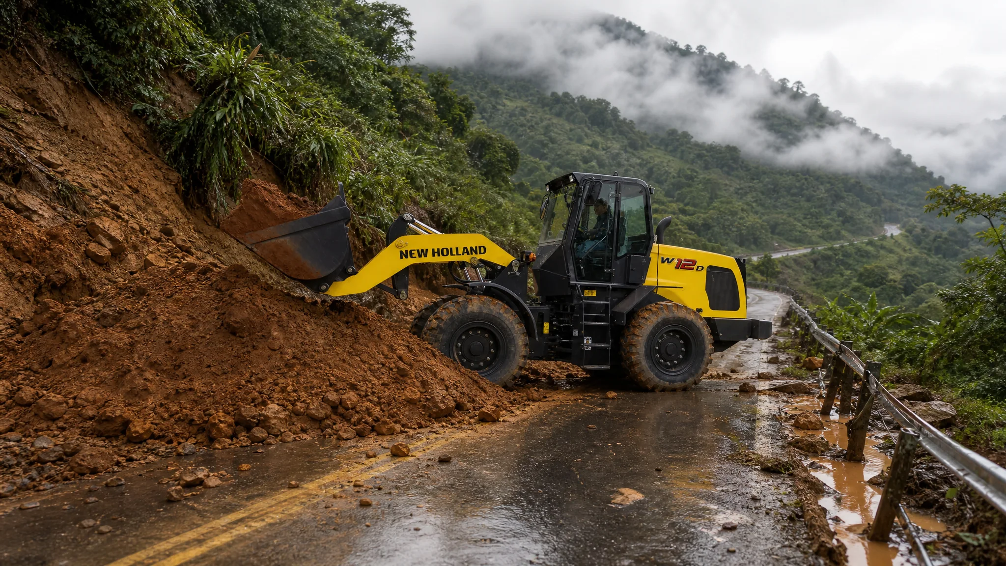 Cargadora frontal New Holland W12D — Mantenimiento vial